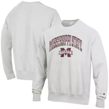 Мужской серый пуловер обратного переплетения с логотипом Mississippi State Bulldogs Champion