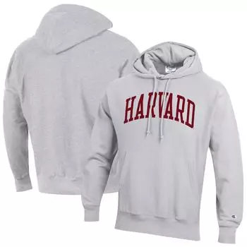 Мужской серый пуловер с капюшоном Harvard Crimson Team Arch обратного переплетения Champion