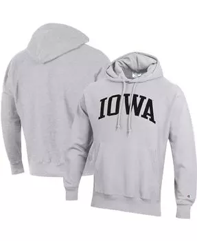 Мужской серый пуловер с капюшоном Iowa Hawkeyes Team Arch обратного плетения с принтом меланжевого цвета Champion