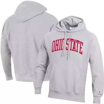 Мужской серый пуловер с капюшоном Ohio State Buckeyes Team Arch обратного переплетения Champion
