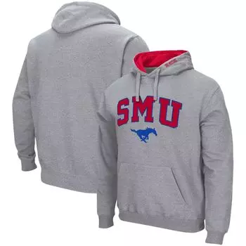 Мужской серый пуловер с капюшоном SMU Mustangs Arch и Logo Colosseum
