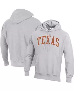 Мужской серый пуловер с капюшоном Texas Longhorns Team Arch обратного плетения с принтом меланжевого цвета Champion