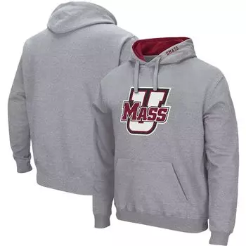 Мужской серый пуловер с капюшоном UMass Minutemen Arch и Logo Colosseum
