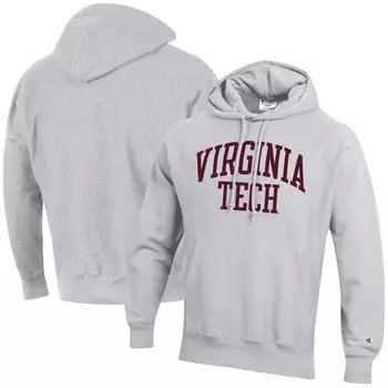 Мужской серый пуловер с капюшоном Virginia Tech Hokies Team Arch обратного переплетения Champion