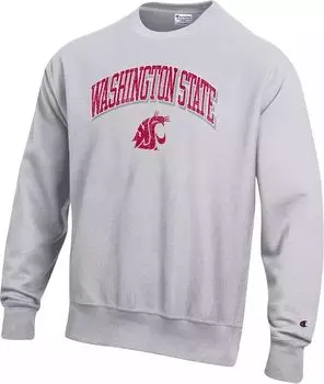 Мужской серый пуловер с круглым вырезом Champion Washington State Cougars обратного переплетения