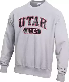 Мужской серый пуловер с круглым вырезом Champion Utah Utes обратного переплетения