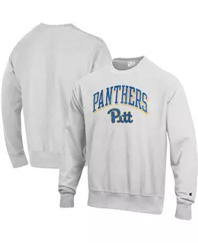 Мужской серый пуловер с логотипом Pitt Panthers обратного переплетения с аркой и логотипом Champion