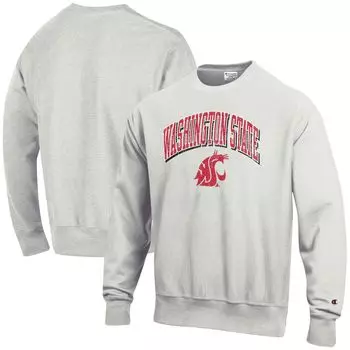 Мужской серый пуловер с обратным переплетением с аркой и логотипом Washington State Cougars Champion