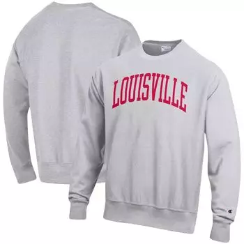 Мужской серый пуловер с принтом Louisville Cardinals Arch обратного переплетения Champion