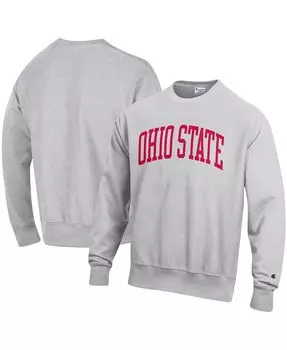 Мужской серый пуловер с принтом Ohio State Buckeyes Arch обратного переплетения Champion