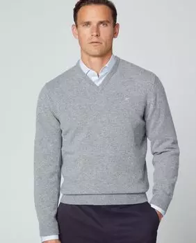 Мужской серый свитер с v-образным вырезом Hackett, серый