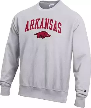 Мужской серый свитшот с круглым вырезом с обратным переплетением Champion Arkansas Razorbacks