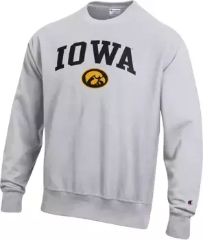 Мужской серый свитшот с круглым вырезом с обратным переплетением Champion Iowa Hawkeyes
