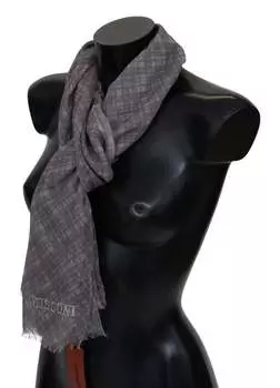 Мужской шарф унисекс из шерсти в клетку Missoni с запахом на шею, серый