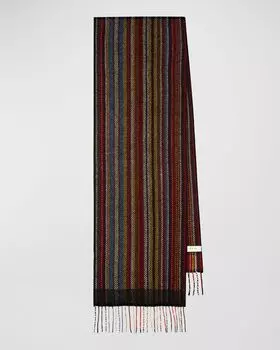 Мужской шарф в несколько полосок с рисунком «елочка» Paul Smith, цвет Brown