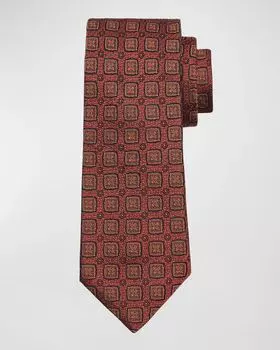 Мужской шелково-хлопковый галстук с геометрическим рисунком Brunello Cucinelli, цвет Orange Red