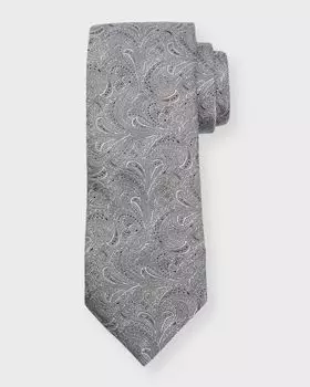 Мужской шелково-хлопковый галстук в тон с узором пейсли Brunello Cucinelli, цвет Medium Grey