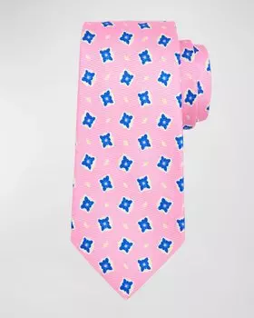 Мужской шелковый галстук с медальоном и принтом Kiton, цвет Pink Multi