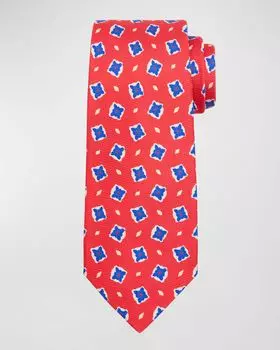 Мужской шелковый галстук с медальоном и принтом Kiton, цвет Red Multi