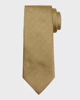 Мужской шелковый галстук с микрогеометрическим узором ZEGNA, цвет Medium Yellow