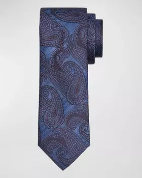 Мужской шелковый галстук с пейсли Canali, цвет Blue