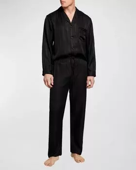 Мужской шелковый пижамный комплект в полоску с узором «елочка» Majestic International, цвет Night