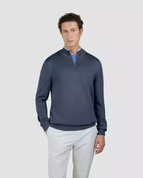 Мужской шелковый свитер с застежкой-молнией на половину длины Paul & Shark, синий