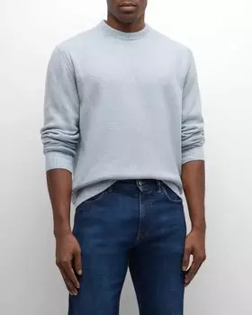 Мужской шелковый свитер Yatta с круглым вырезом Loro Piana, цвет Blue Pattern