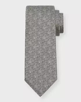 Мужской шелковый жаккардовый галстук корзинчатого плетения Canali, цвет Grey