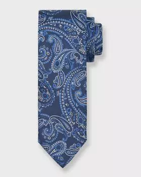 Мужской шелковый жаккардовый галстук с пейсли Canali, цвет Blue