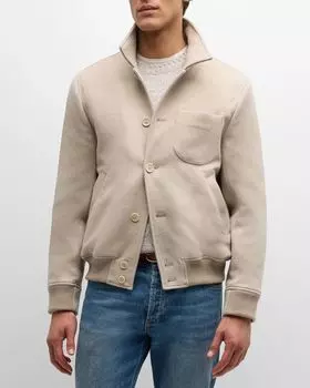 Мужской шерстяной бомбер на пуговицах спереди Brunello Cucinelli, цвет Beige/Grey