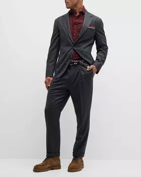 Мужской шерстяной фланелевой костюм с накладными карманами Brunello Cucinelli, цвет Dark Grey