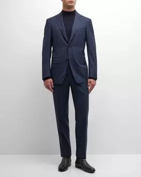 Мужской шерстяной костюм с фактурным оконным стеклом Canali, цвет Blue