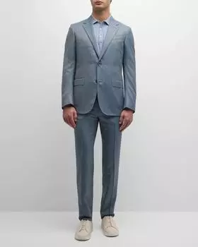 Мужской шерстяной костюм в клетку Trofeo ZEGNA, цвет Bright Blue Check