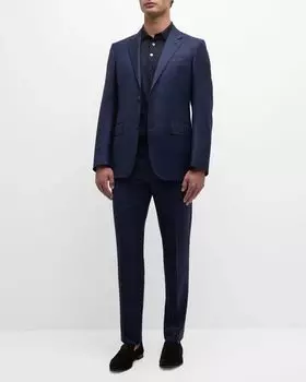 Мужской шерстяной костюм в клетку ZEGNA, цвет Blue Navy Check