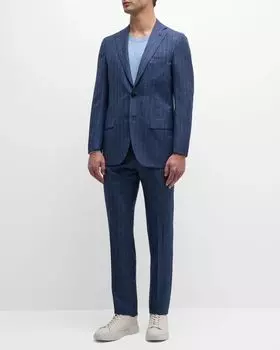 Мужской шерстяной костюм в полоску Kiton, цвет Blue
