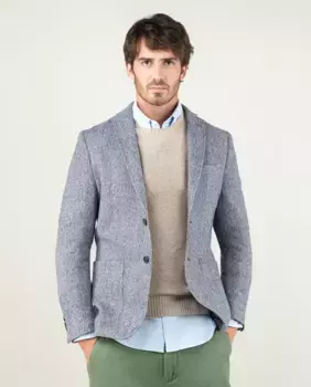 Мужской шерстяной пиджак с рисунком «елочка» El Ganso, синий