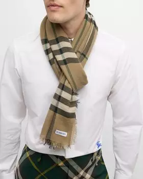 Мужской шерстяной шарф в гигантскую клетку Burberry, цвет Linden