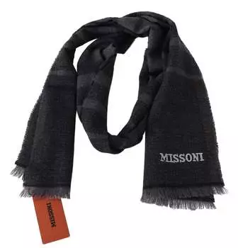 Мужской шерстяной шарф в полоску Missoni унисекс с запахом на шею, черный