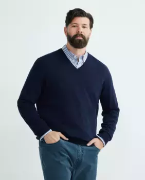 Мужской шерстяной свитер из кашемира с V-образным вырезом больших размеров Mirto, тёмно-синий