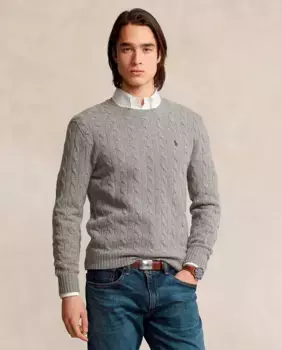 Мужской шерстяной свитер косой вязки Polo Ralph Lauren, цвет Gris Metalizado