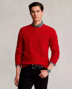 Мужской шерстяной свитер косой вязки Polo Ralph Lauren, красный