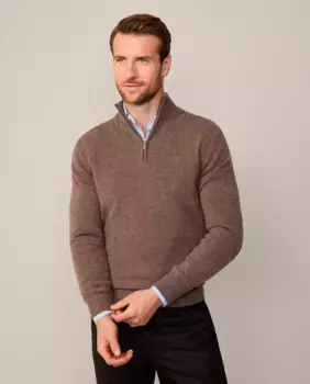 Мужской шерстяной свитер на полумолнии с логотипом больших размеров Hackett, бежевый