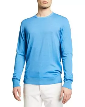 Мужской шерстяной свитер, постиранный в готовом виде Corneliani, цвет Light Blue Solid