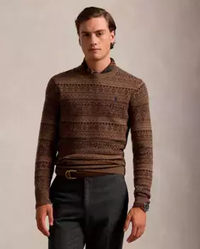 Мужской шерстяной свитер с бордюрным принтом Polo Ralph Lauren, цвет Camel