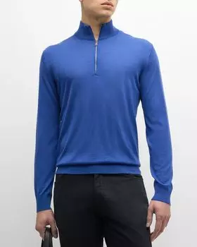 Мужской шерстяной свитер с молнией на четверть ZEGNA, цвет Medium Blue Solid