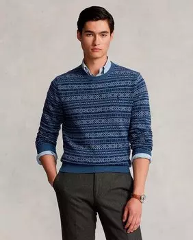 Мужской шерстяной свитер с принтом Polo Ralph Lauren, синий