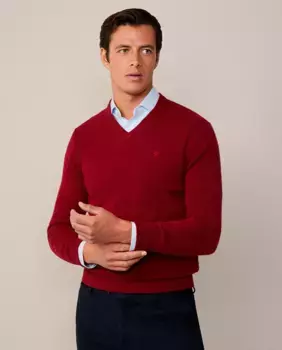 Мужской шерстяной свитер с V-образным вырезом и соответствующим логотипом, большие размеры Hackett, цвет Granate