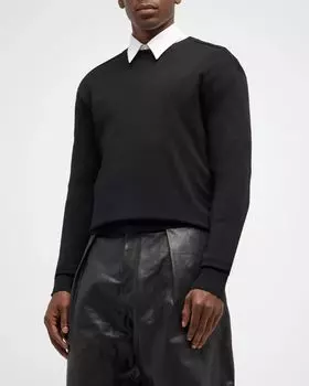 Мужской шерстяной свитер с вышивкой на спине Burberry, цвет Black