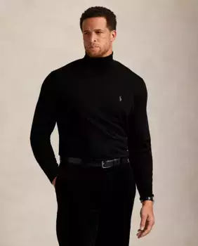 Мужской шерстяной свитер с высоким воротником больших размеров Polo Ralph Lauren, черный